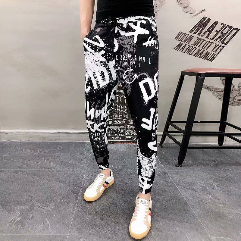 Yushu Street Sports Pants Hip Hop Long Pants Male Ins Tide Brand Printing Letters Trend Beam Pants Casual Pants Men Jogger Pants Men Sweatpants Hiking Pants