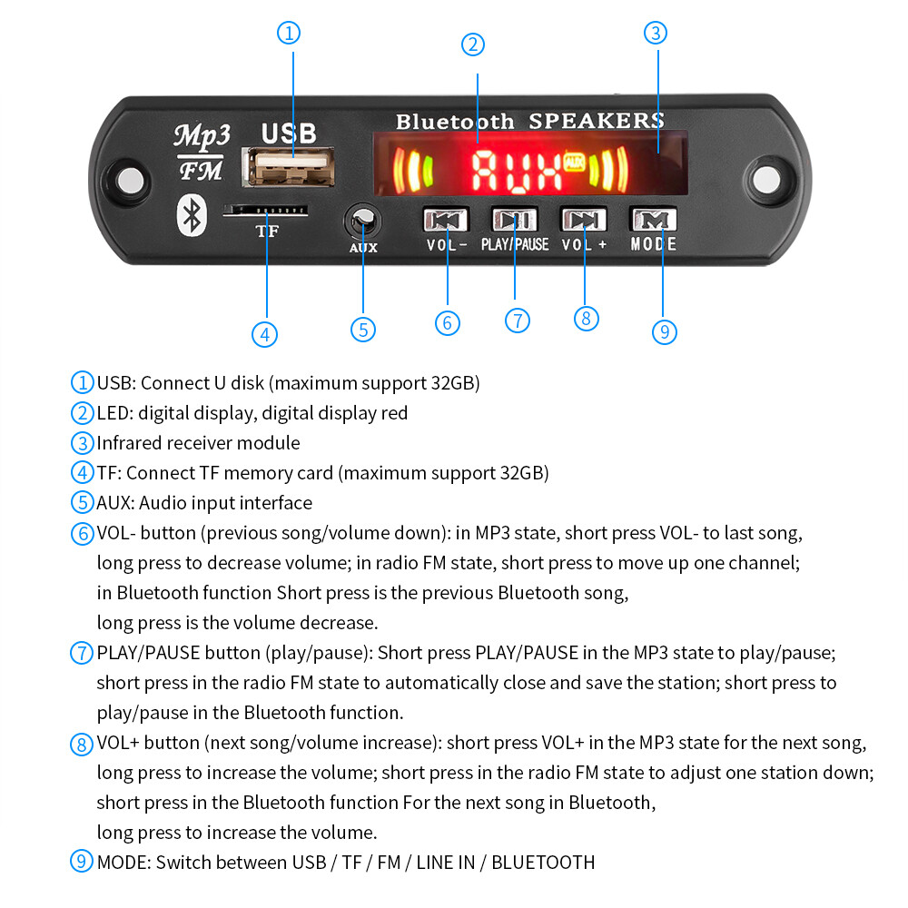 Dc 5V 26V 40W Bảng Mạch Giải Mã MP3 Bluetooth MP3 máy nghe nhạc USB FM loa AUX mô-đun radio không cần tay