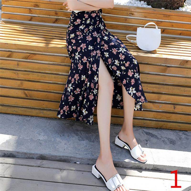 Dragon Women Summer Casual Boho Beach Chiffon Skirt High Waist Long Floral Wrap Skirt