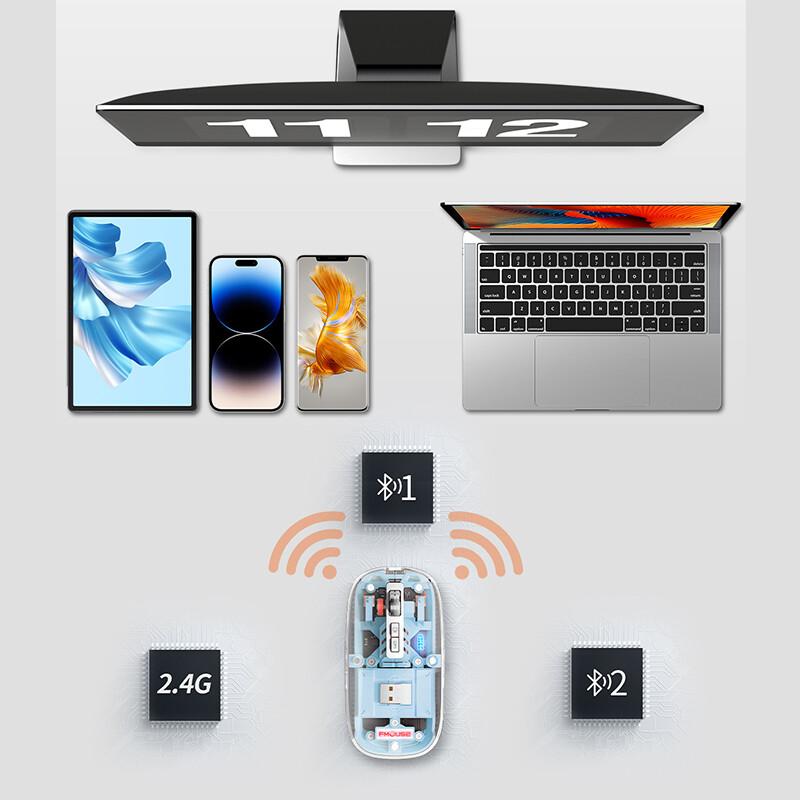 Vaorlo 2.4G chuột không dây bluetooth có thể điều chỉnh DPI LED Pin Hiển Thị Loại C Nhanh Chóng Sạc Câm Nút Chuột RGB trong suốt sành điệu 3 Mô Hình Kết Nối Cho Cửa Sổ trò chơi máy tính văn phòng