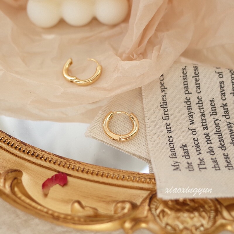 1 Đôi Bông Tai Vòng Nhỏ Cơ Bản Khuyên Tai Tròn Mạ Vàng 14K Đơn Giản, Huggie Earrings Stud