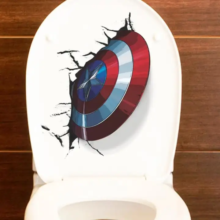 Captain America Shield Through Wall Stickers For Kids Rooms Toilet