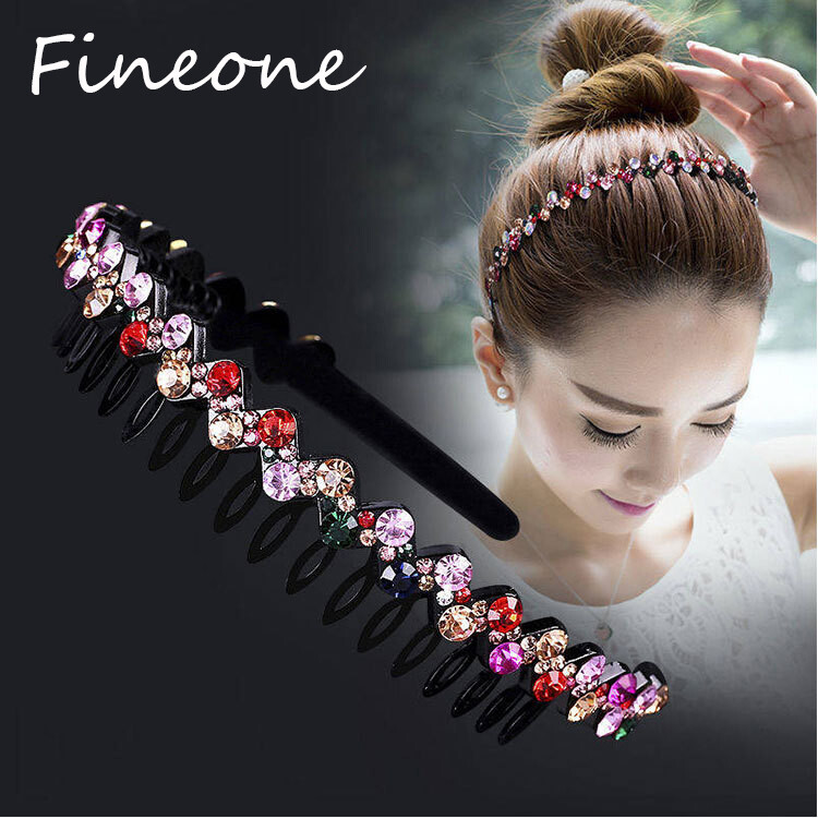 Hairbands Non-slip Bezel Colorful Rhinestone Flower Water Ripple Hair Hoop Headband for Women Hair Band Hair Accessories