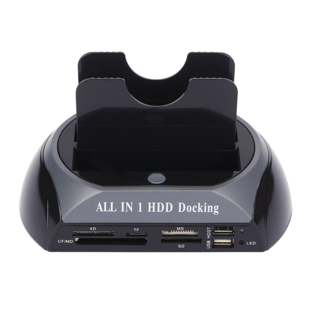 Multifunctional Hard Disk Base 2.5/3.5 inch IDE/SATA Mobile Hard Disk Base Dual-bay HDD Docking Station Black UK Plug