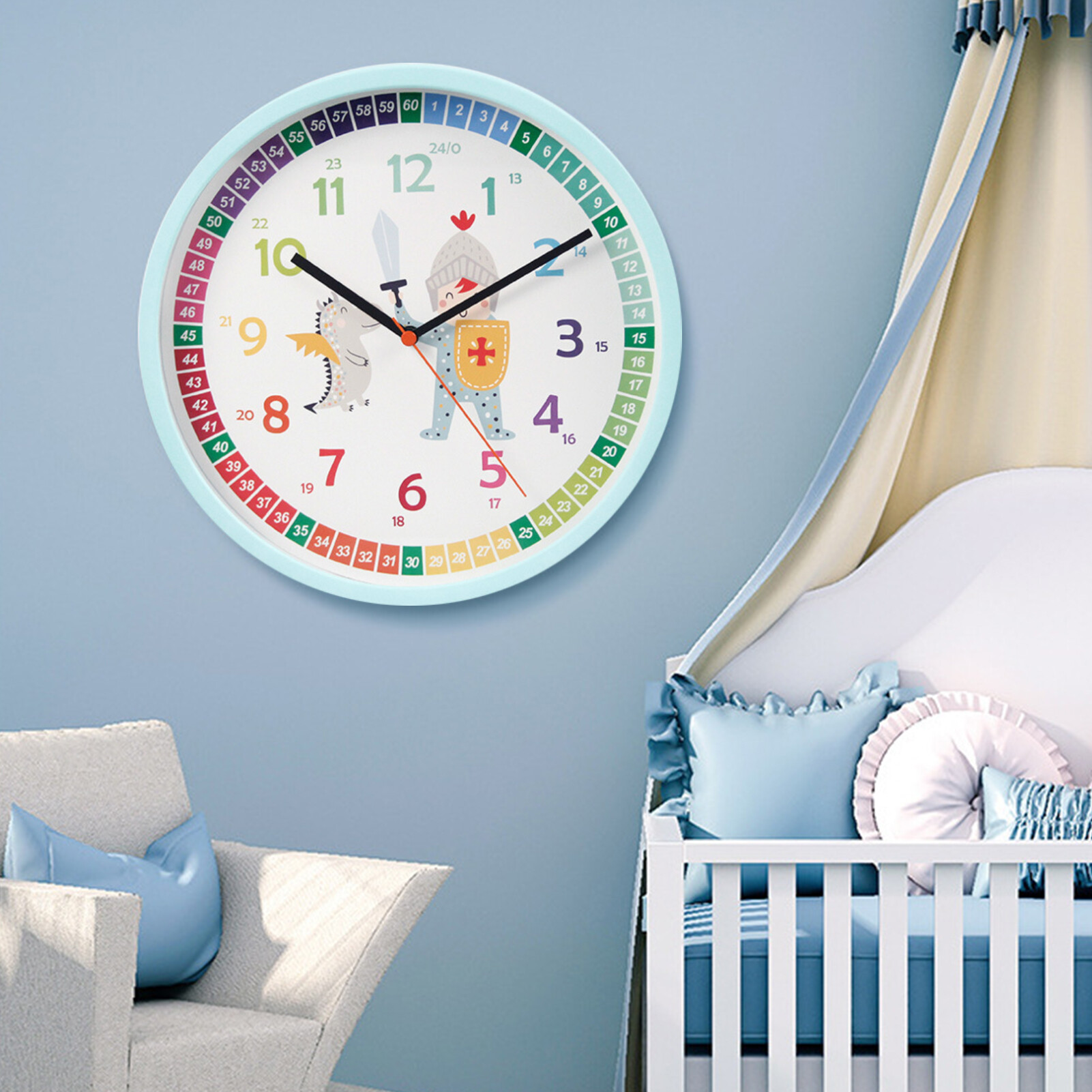 Licao Lighting Kids Wall Clock Cartoon Creative Early Education Learning Clock Multi-style Color Decoration Round Alarm Big Number Print Teaching Clock for Kids Excellent Kids Education