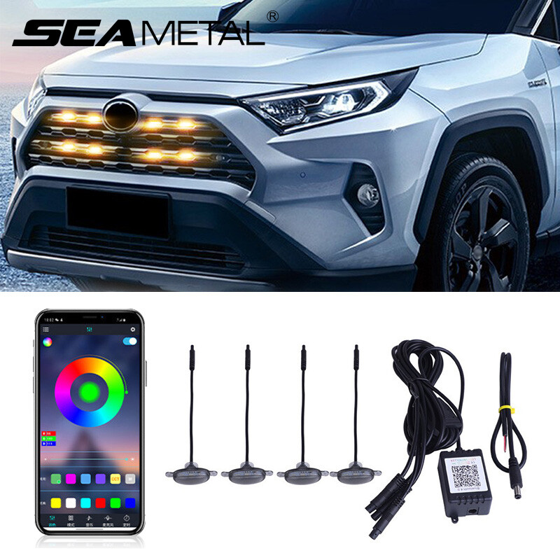1 Set Car Front Grid LED Light APP Control Multi-color Multi-mode Grid Lights For All Vehicles
