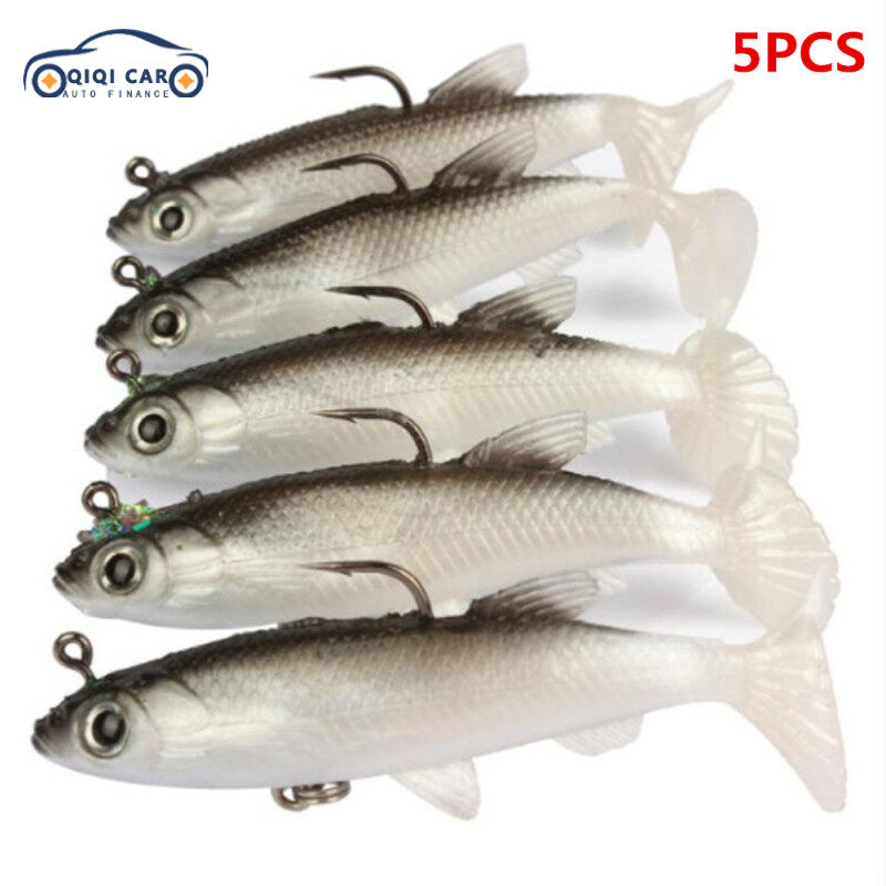 [In Stock] 5PCS 14.2g Sea Bass Lead Fishing Lures Bass with T Tail Soft Fishing Lure Single Hook