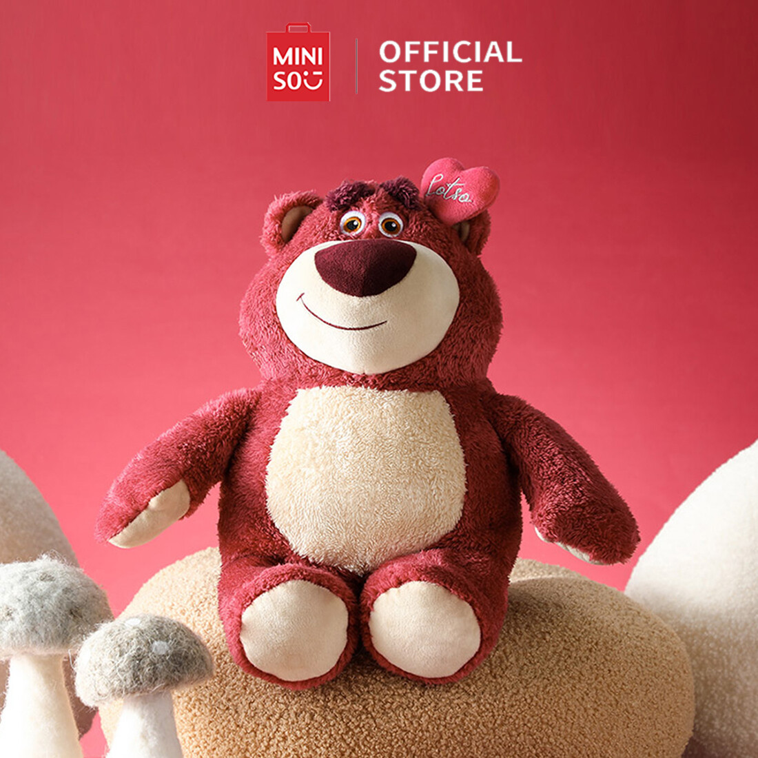 MINISO Lotso Strawberry Bear Sweet Sitting Plush Toy Doll 25CM/35CM Cute Disney Stuffed Toys