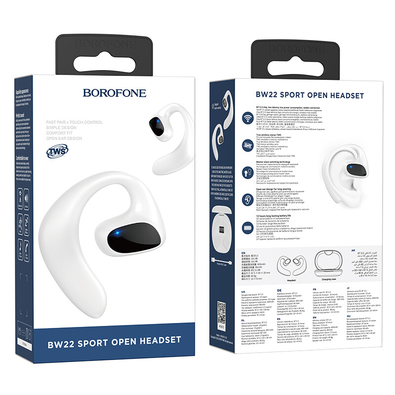 [NEW] BOROFONE BW22 TWS Bone Conduction Headphone Air Conduction True Wireless Bluetooth Headset Wireless Headphones BT5.3 Sports Headphones With Mic With Charging Case Open The Cover And Connect For iPhone Oppo Vivo Xiaomi Huawei Smartphone Universal