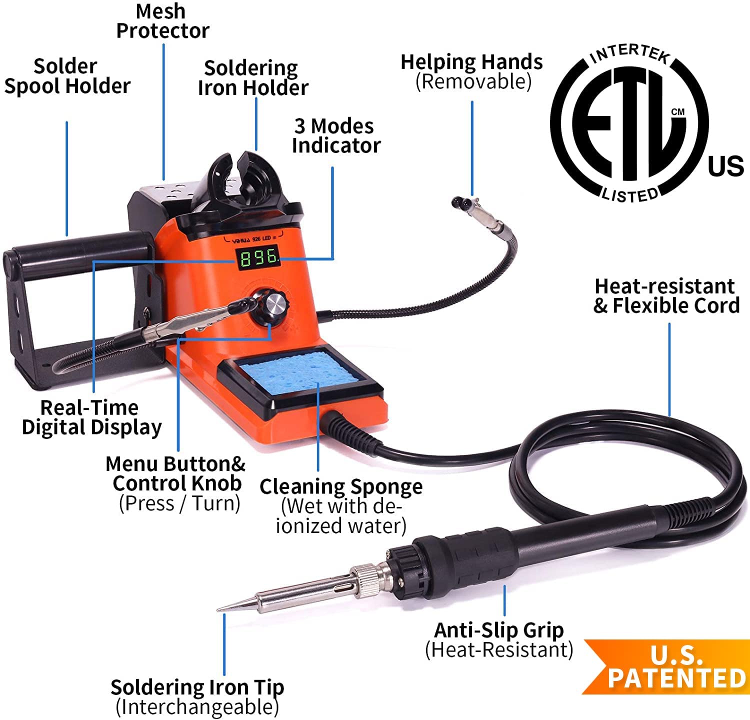 diymore [Chính Hãng 100%]  Bộ Trạm Hàn Sắt Hiển Thị Kỹ Thuật Số Nhiệt Độ Không Đổi 60W, Máy Hàn Sắt Hàn Cầm Tay Tự Động Chờ Và Ngủ, Bàn Ủi Điện Fahrenheit Chuyển Đổi Đa Chức Năng, Điều Chỉnh Nhiệt Độ 90-480 ℃