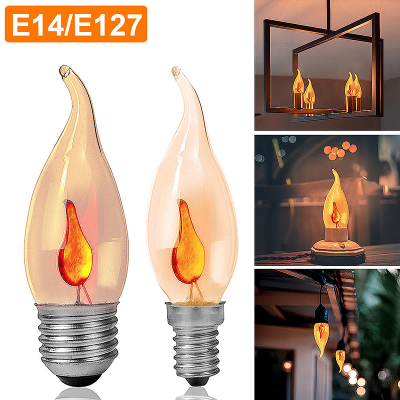 【Free Shipping】Decoration E27 E14 Led Edison Bulb Novel Candle Tip Lamp Vintage Flickering Effect Flame Fire Light