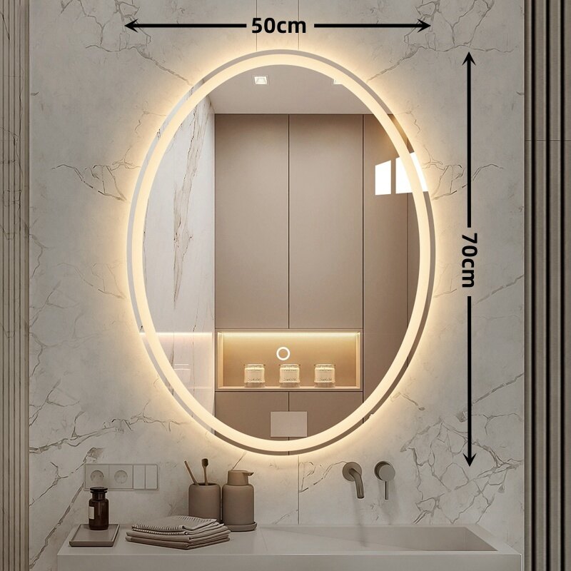 Oval LED bathroom mirror with light touch control vanity mirror wall ...