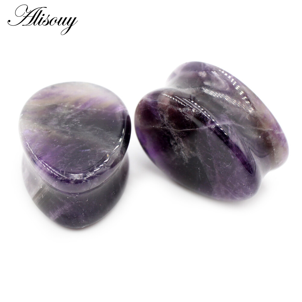 Alisouy 2pcs Natural Stone Water Drop Teardrop Ear Plugs Tunnels Expanders Stretcher Ear Earring Gauges Body Piercings Jewelry