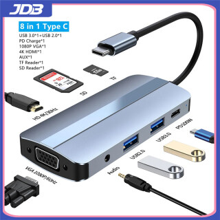 JDB Hub Type-C 8 Trong 1 Mới 2022, Hub USB 3.0, HDMI, PD100W SD TF, VGA thumbnail