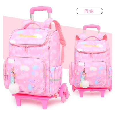 Primary School Children's Trolley Schoolbag 2PCS Girls Large-capacity Climbing Stairs 6-12 Years Old Backpack