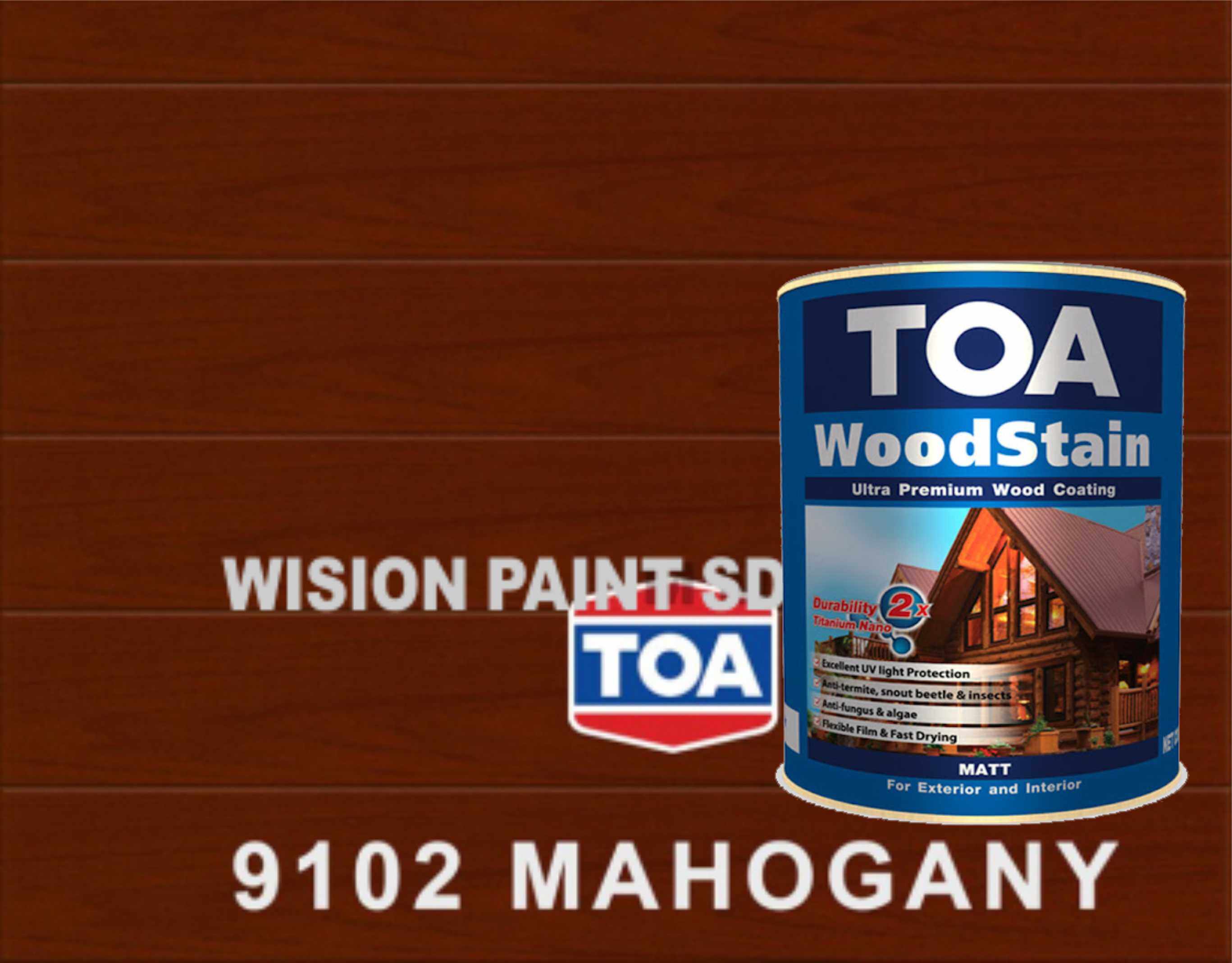 WOODSTAIN 1L 9102 Mahogany • TOA • Ultra Premium Wood Coating • Matt