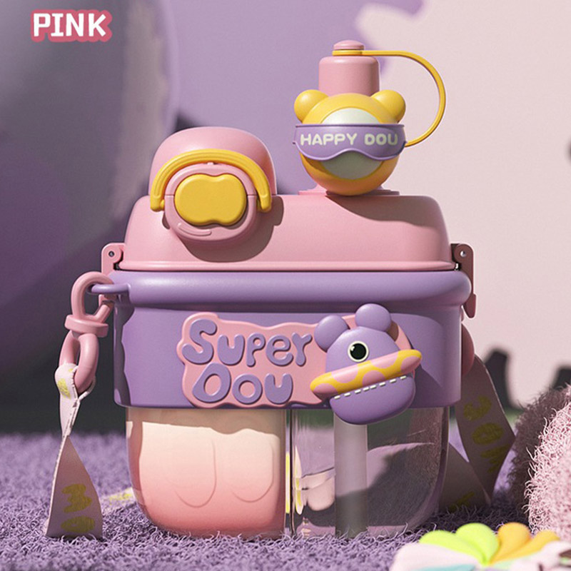 Annn store 500ml Double drink cup children's water cup straw cup separate warehouse plastic double warehouse portable kettle cup