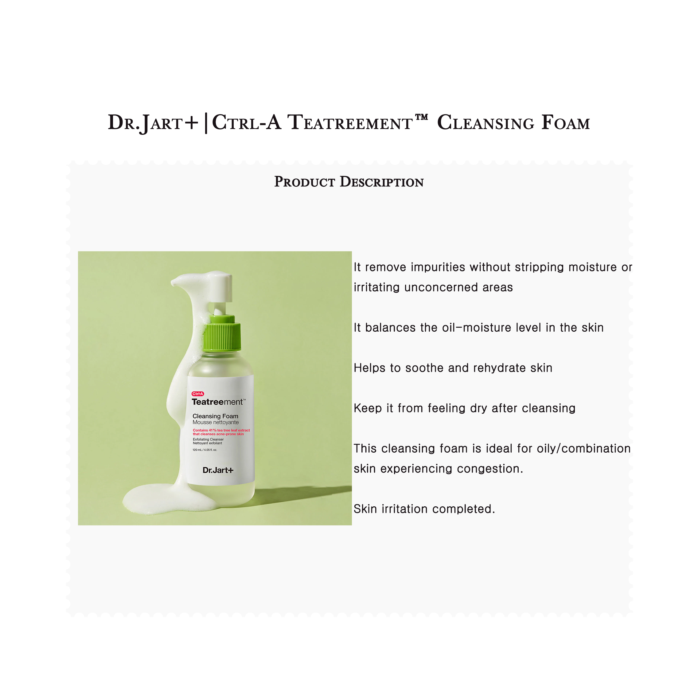 Dr.Jart + | Ctrl-Một teatreement™Bọt làm sạch (120ml)