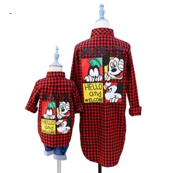 mom and son matching plaid shirts