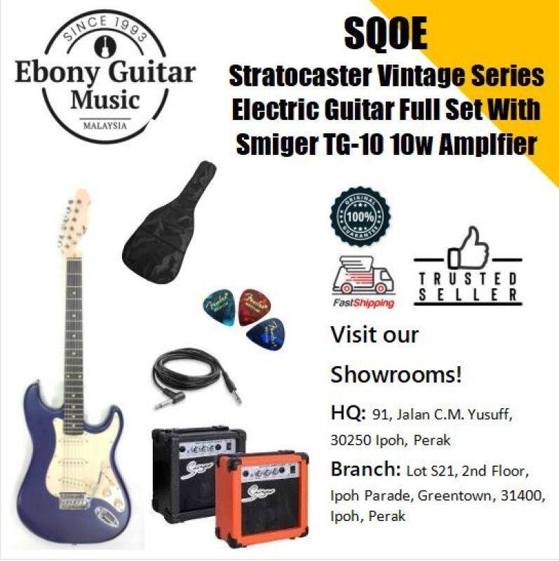 SQOE Stratocaster Vintage Series Electric Guitar Full Set With Smiger TG-10 10w Amplifier Malaysia
