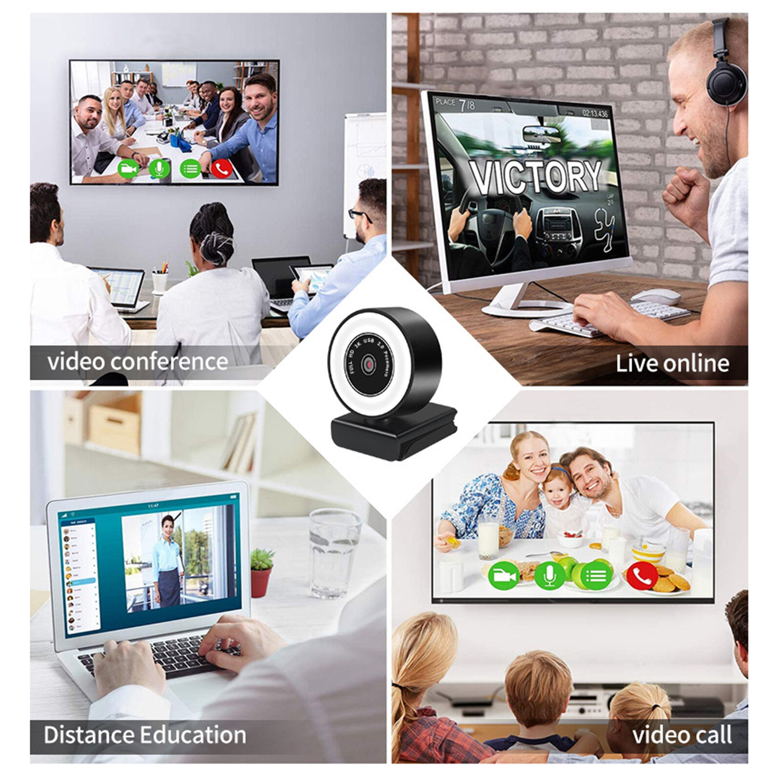Baoblaze Streaming 1080P Webcam Độ Nét Cao Tích Hợp Đèn Nhẫn Có Thể Điều Chỉnh Và Mic. Camera Web AF Tự Động Lấy Nét Nâng Cao Dành Cho Google Meet Xbox Gamer Facebook Streamer