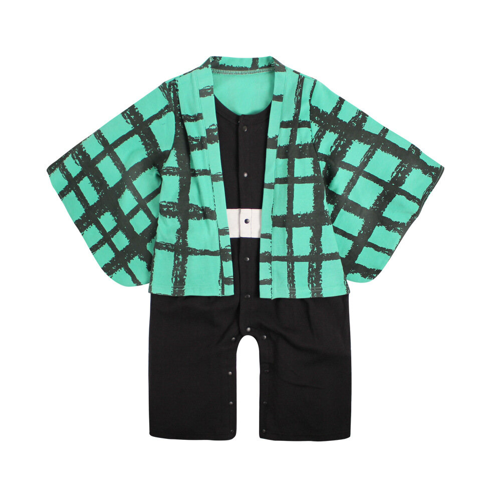 Kids Boy Kimono Bodysuit Romper Baby Cotton Long Sleeve Jumpsuit Japanese Printed Stripe Kimono Suit