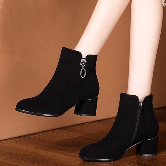 Ankle Boots Women Autumn and Winter Rhinestone Zipper Retro Thick Heel Ankle Boots Side Zipper High Heels Women's Shoes Fashion Boots