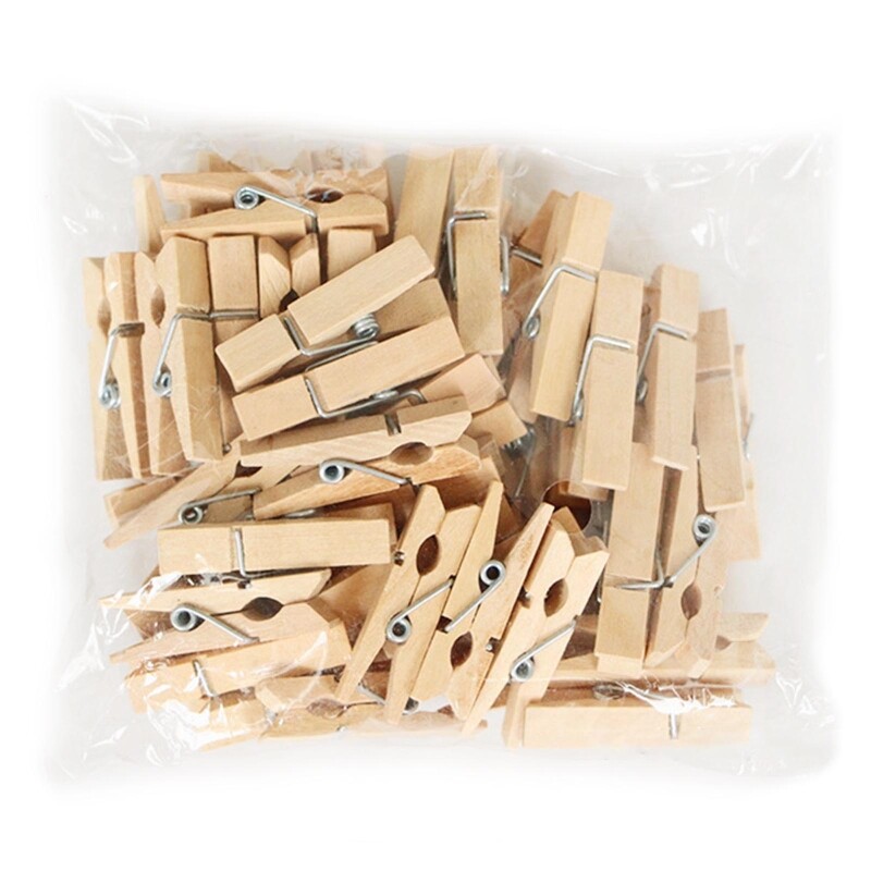 50Pcs Wooden Clothes Clips Clothes Pegs Non-slip Photo Clips Notes Pictures Holder for Photo Wall Art Wedding Party