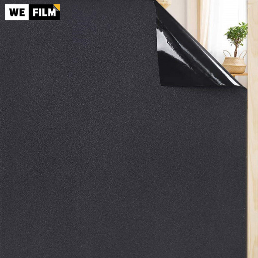WEFILM Black Window Film Full Blackout Anti-UV Heat Insulation Static Cling Window Tint Frosted Privacy Decorative Film for Home Office Bathroom