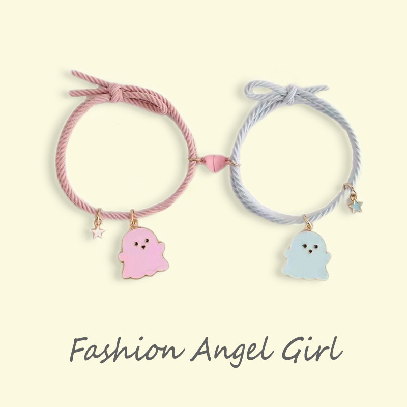 Vòng Tay Mặt Hình Ma Nhỏ Hoạt Hình Thời Trang Angel Girl INS 2 Cái/bộ Vòng Tay Dệt Đôi Dễ Thương Quà Tặng Trang Sức Hợp Kim