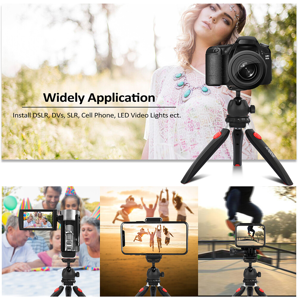 Andoer Mini Tabletop Tripod Portable Foldable Phone Camera Tripod Stand with Removable Ball Head with 1/4 Inch Screw