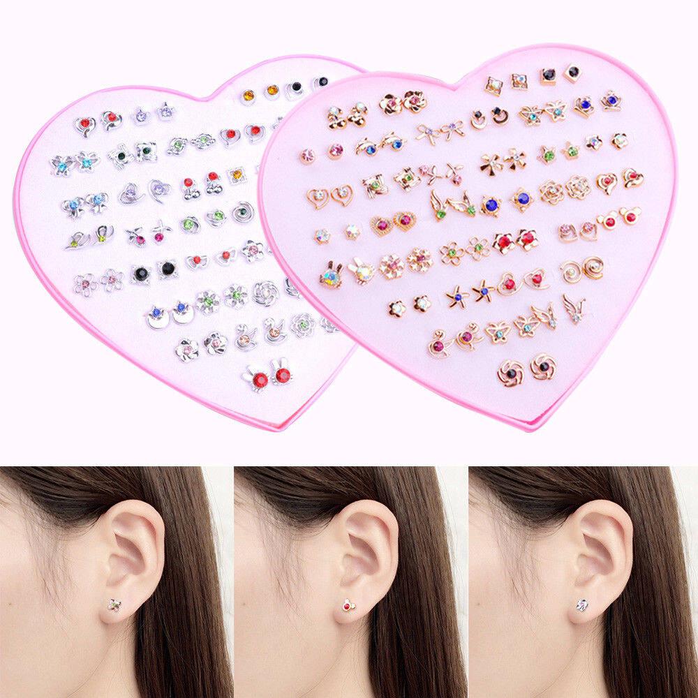 1~36 Pairs Fashion Women Girls Crystal Diamante Flower Stud Earrings Jewelry Set