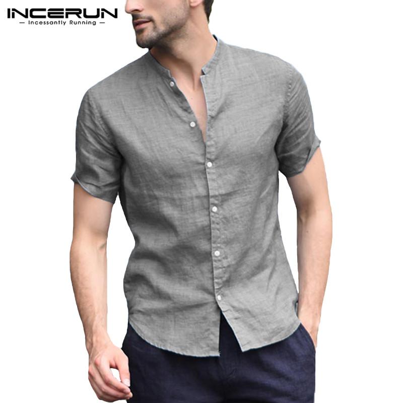 INCERUN Mens Casual Shirt Tee Button 