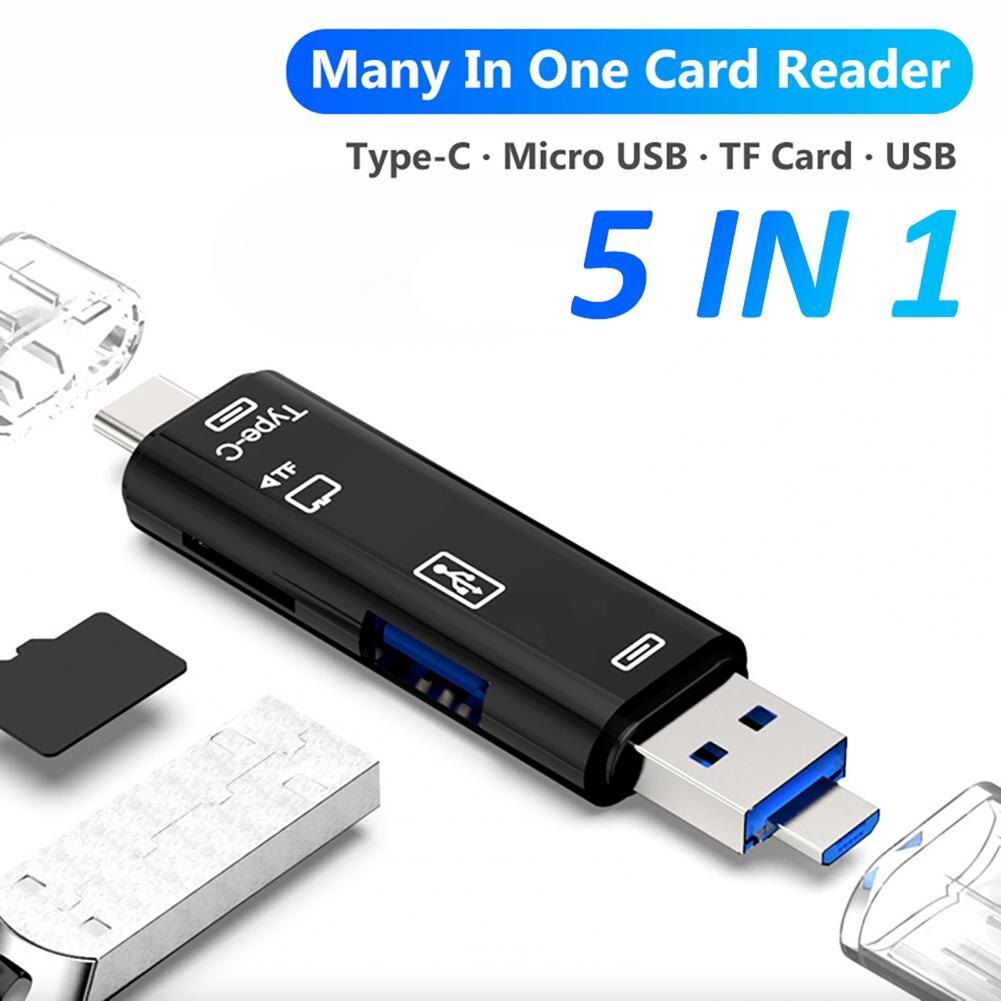 Hot bán 5 trong 1 đầu đọc thẻ đa năng loại C/USB /Micro USB/TF/Thẻ nhớ SD Đọc Bộ chuyển đổi đầu đọc thẻ OTG Phụ kiện điện thoại di động