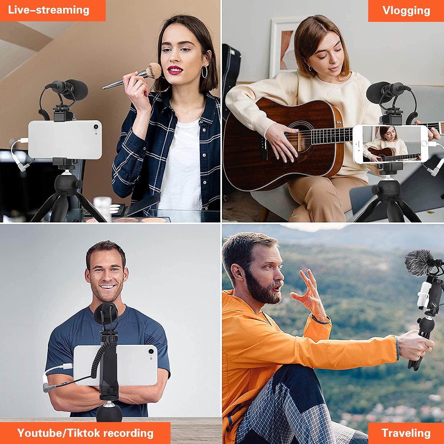 Comica CVM-VM10-K2 Smartphone Microphone with Tripod, On Camera Video Mic for iPhone and Android Phone, Vlogging Kit for Youtube Recording Tiktok