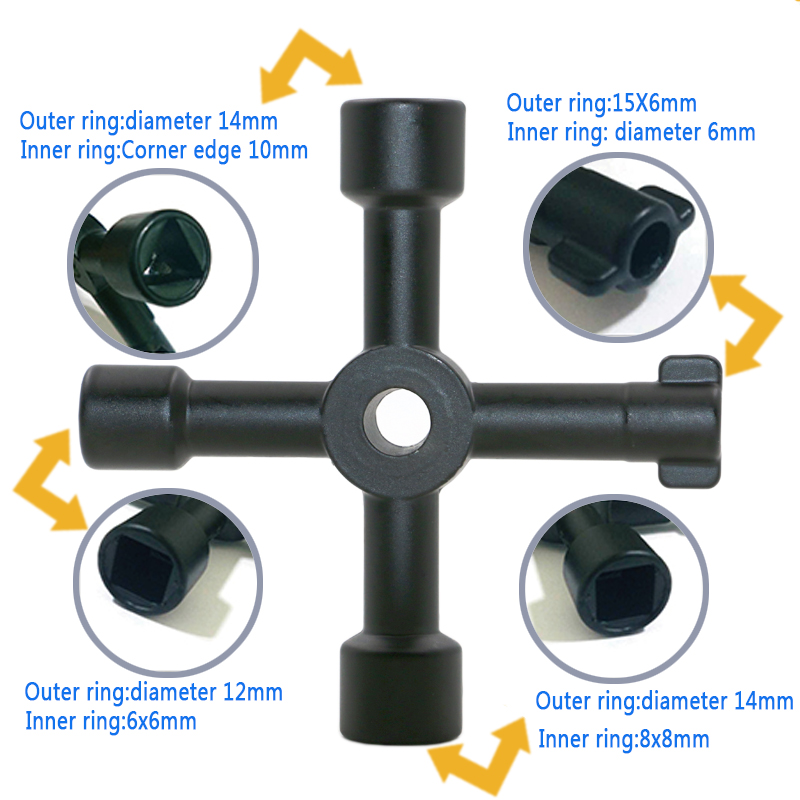 4 Way Universal Cross Triangle Wrench KEY for Train Electrical Elevator Cabinet Valve Alloy Triangle Cross Triangle KEY