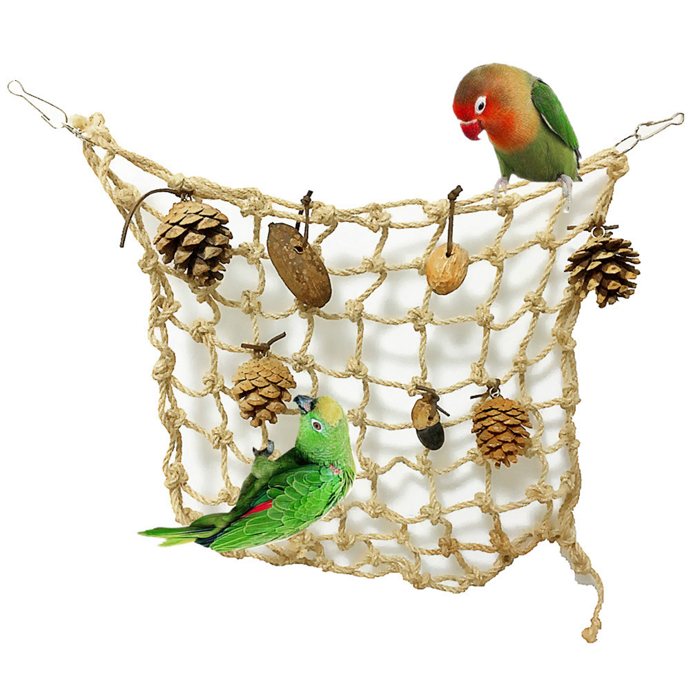 Pet Bird Parrot Nut Pine Cone Mesh Hanging Cage Swing Play Chew Interactive Toy