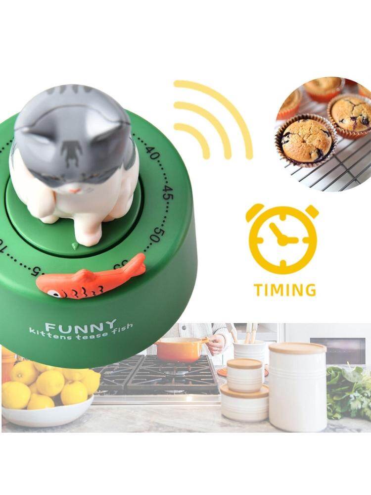 Mechanical for Cat Kitchen Timers 60-Minute Wind Up Dial Rotating Countdown Egg Timer Loud Ring Cute Cooking for Time Ma