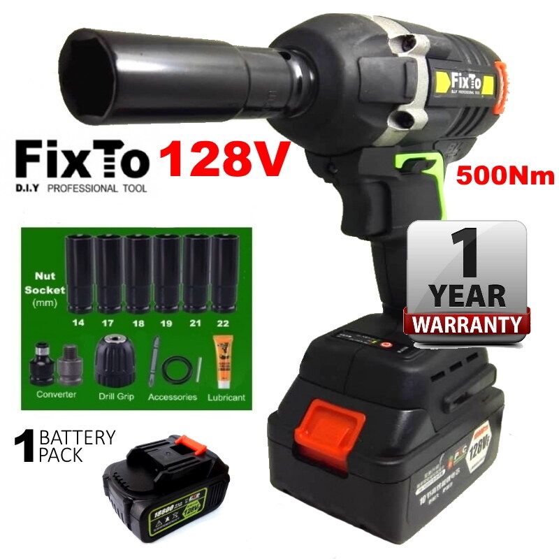 FixTo 500Nm High Torque Heavy Duty 128V Cordless Impact Wrench Drill 1/2 inch