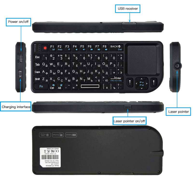 Máy Tính Xách Tay Mini 2.4G RF Bàn Phím Không Dây Bàn Phím Tiếng Anh Bàn Di Chuột Đèn Nền Chuột Cho PC