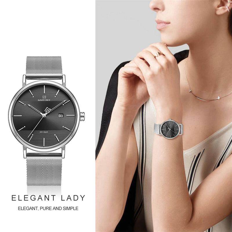 Jam Tangan Naviforce untuk Mode untuk Wanita Ultra Tipis Jala Baja Strap Gaun Jam Analog Kuarsa Wanita Jam Tangan Merek Terbaik Mewah Tahan Air Sport Jam Tangan Tanggal