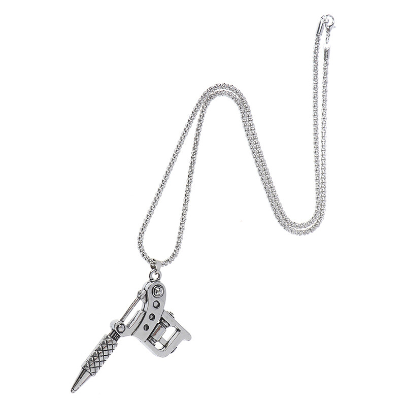 Graceful Mini Tattoo Machine Tool Pendant Necklace Punk Vintage Tattoo Key Holder