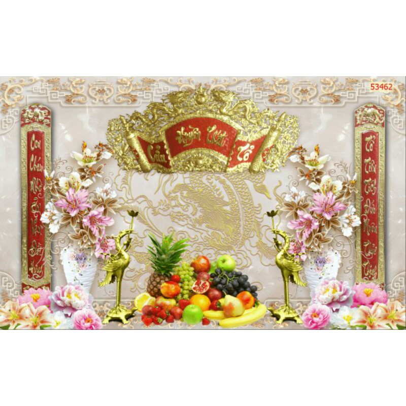 Tranh 3d dán bàn thờ, phòng thờ kt ngang1.25m*0.8m có keo sẵn