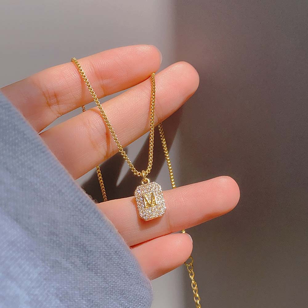 Temperament Women Korean Girls Titanium Steel Fashion Jewelry Zircon Clavicle Chain M Letter Necklace
