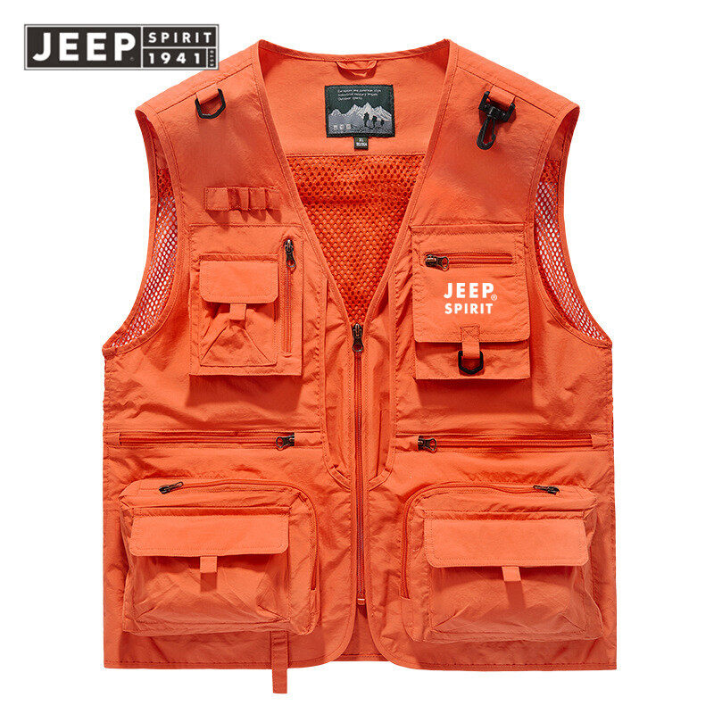 JEEP SPIRIT Outdoor Tooling New Vest Men's Multi-pocket Vest Jacket Loose Fishing Vest Functional Sports Vest