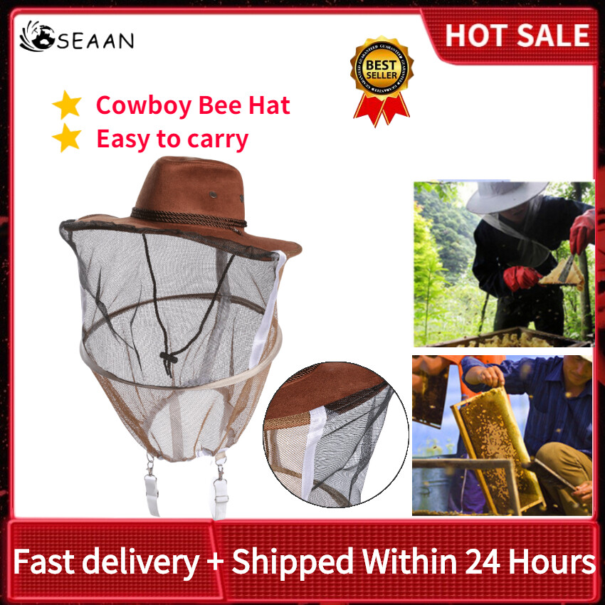 [SEAAN] Professional Beekeeping Hat Beekeeper Cowboy Hat Anti Mosquito Bee Insect Veil Net Hat Full Face Neck Wrap Protector