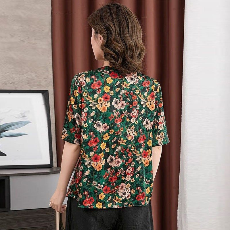 สุภาพสตรีเสื้อยืด2021ฤดูร้อนใหม่เสื้อเชิ้ตลายดอกแฟชั่นขนาดใหญ่ Retro ...