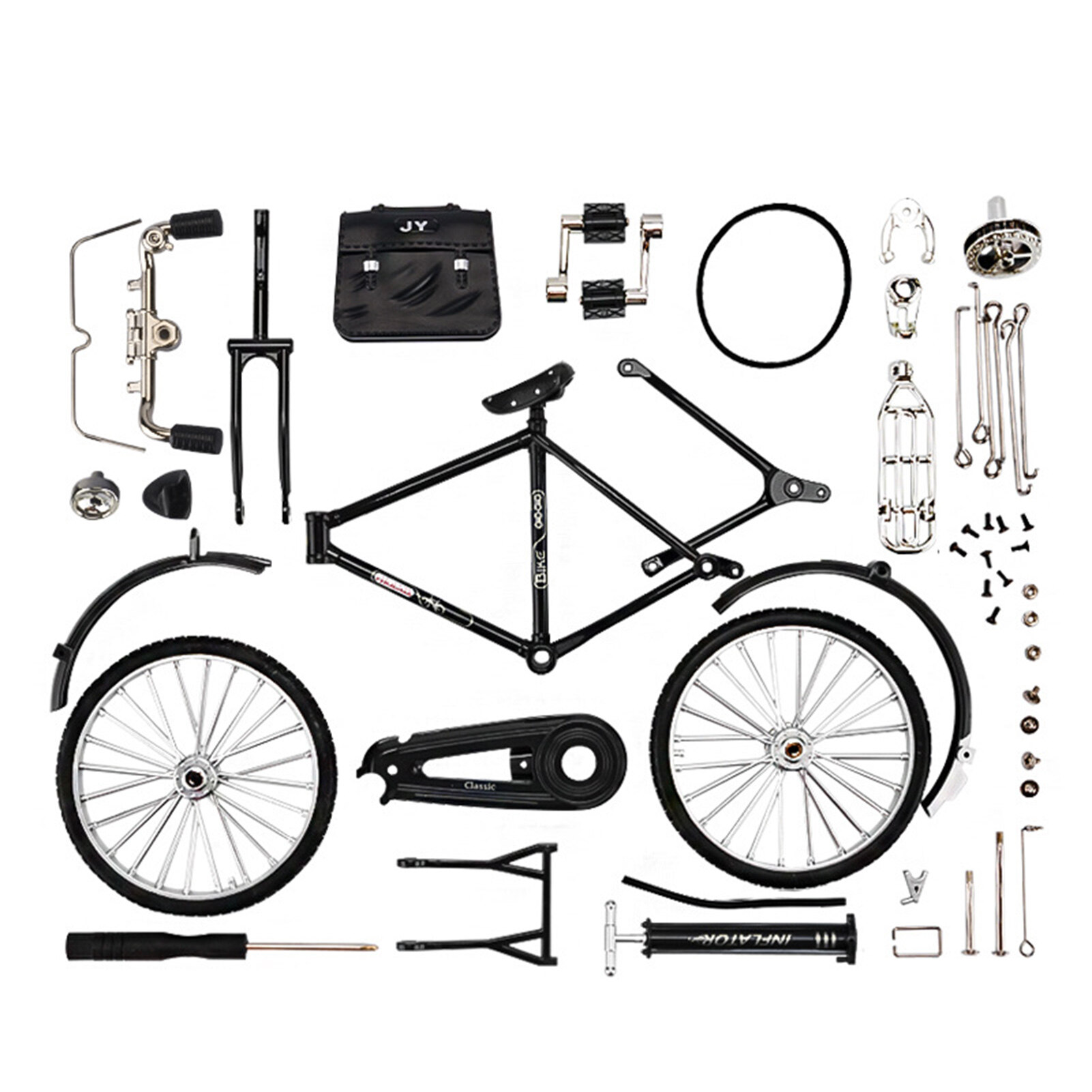 Bicycle Model with Pump Movable Pedal And Wheels DIY Assembled Model Toy Ornament 1:32 Scale Miniature Simulation Retro Alloy Bike Home Decoration Children Toy