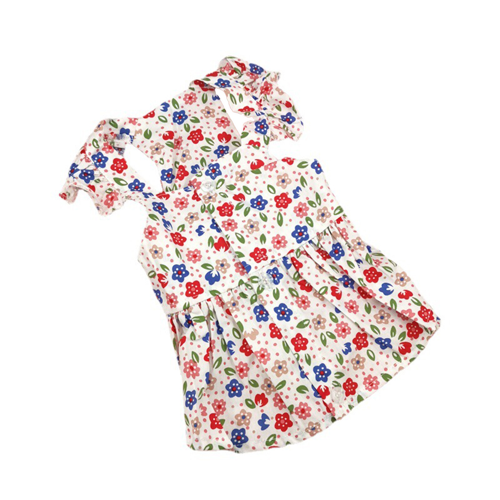 Summer Dog Dress Ruffled Sleeves Cute Flower Prints Thin Breathable Casual Wear Elegant Outfit Cat Bichon Frise Small Poodle Dog Clothes Streetwear