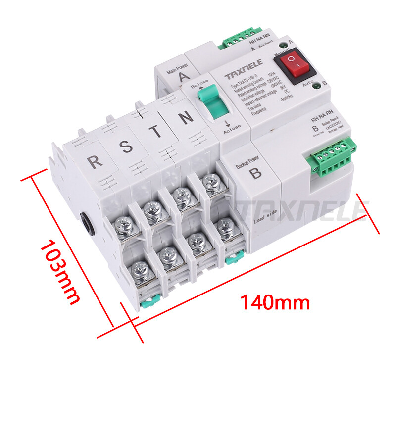 Ats dual-power automatic transfer switch 2p 4p 100a circuit breaker mcb ac 230v household 35mm rail installation